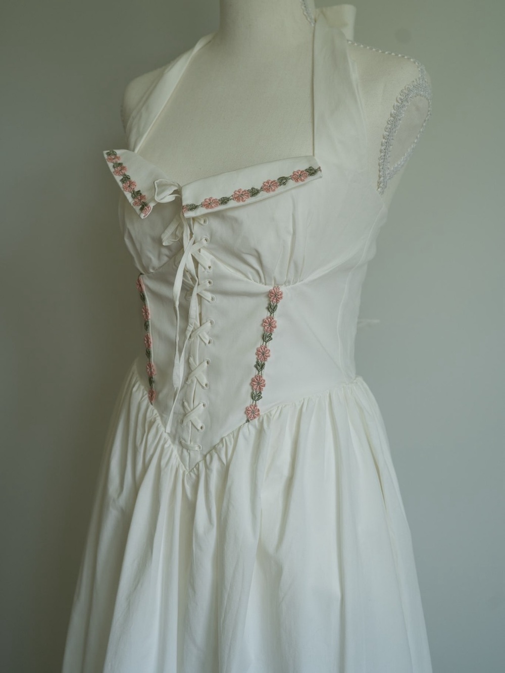 House of CB White Midi Halter Dress with Pink Floral Trim - Picture 4 of 14